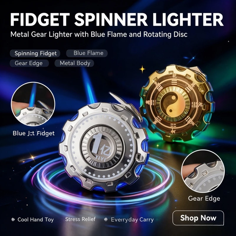 Novelty Balloon-shaped Windproof Lighter withShiny Rotating Gyroscope,Fun Stress Relief Function,Premium Metal Cigarette Lighter