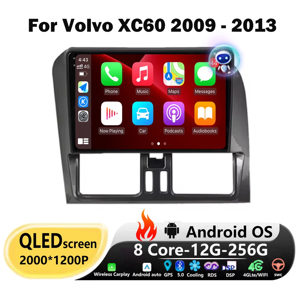 Android 16 Auto For Volvo XC60 2009 - 2013 LHD 4G Car Radio Multimedia Player GPS Stereo No 2din Wireless Carplay BT DSP 9 Inch