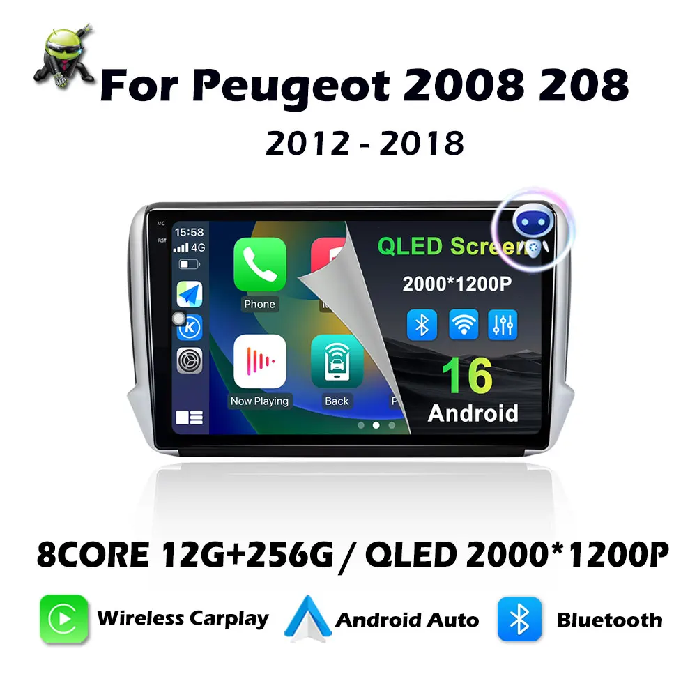 For Peugeot 2008 208 Series 2012 2013 2014 - 2018 Android 16 Navigation Multimedia Player Carplay Auto Stereo BT Video Car Radio