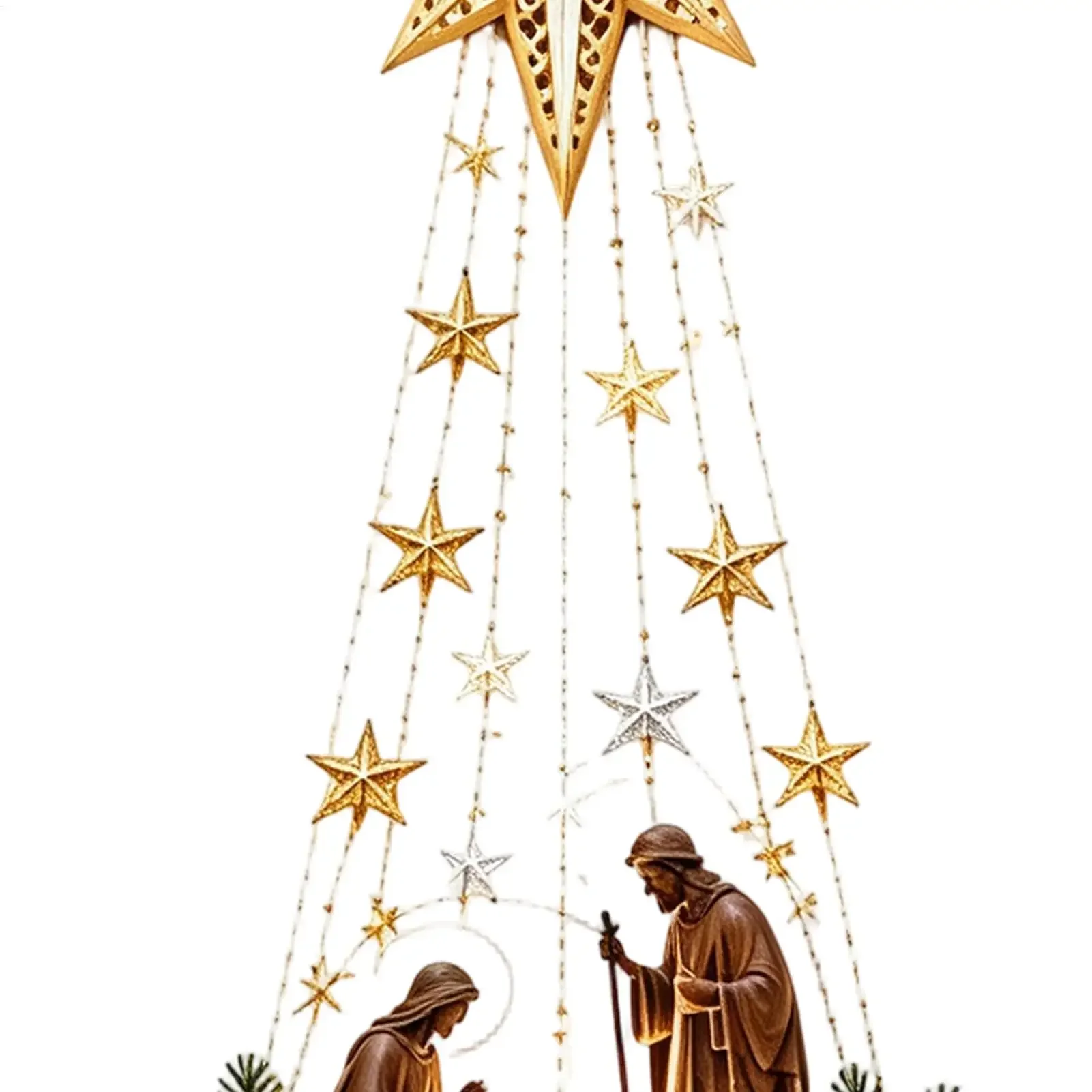 Christmas Nativity Wall Decor 2D Acrylic Lighted Star Ornament 30cm Christmas Nativity Scene Wall Art For Home Fireplace
