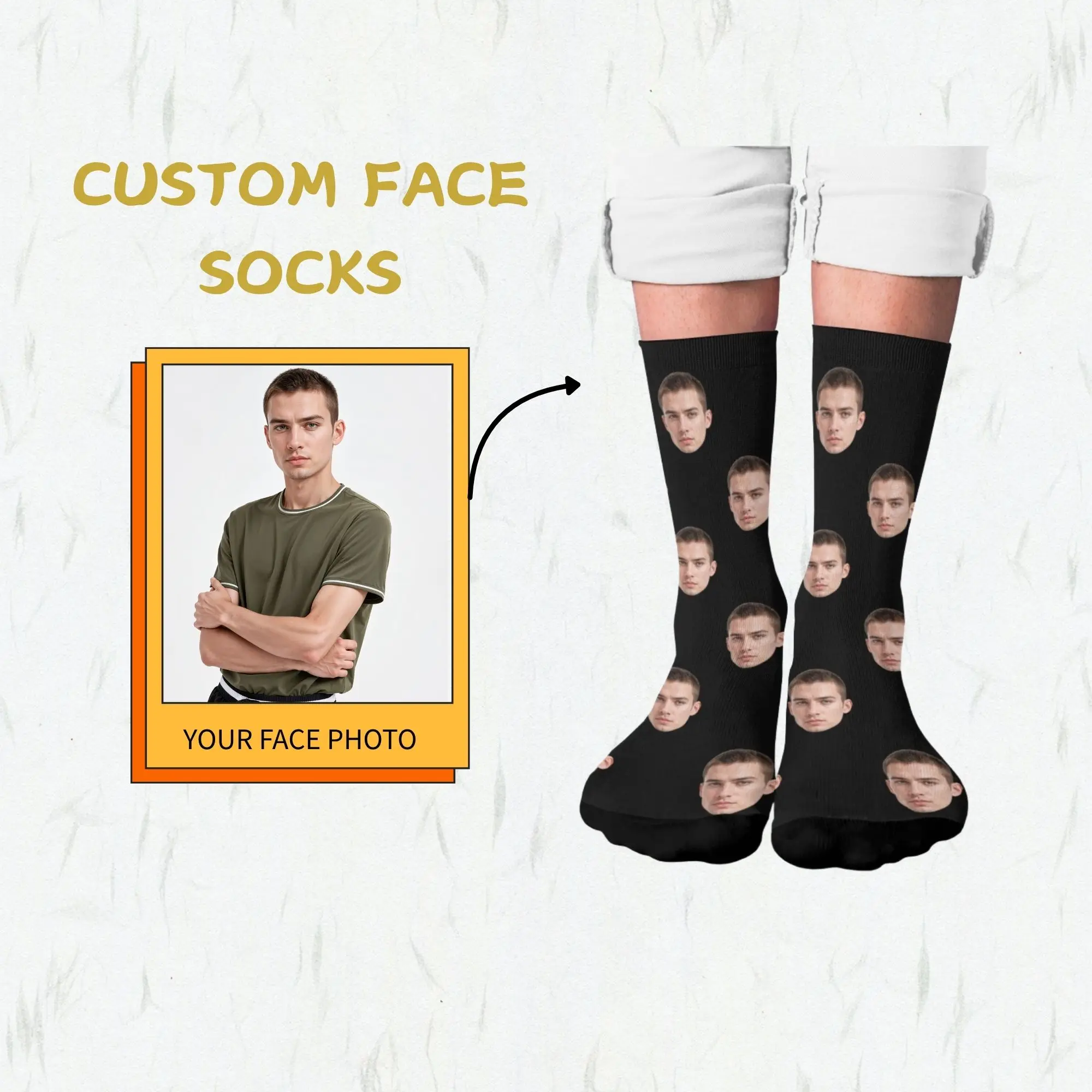 Novelty Funny Custom Full-Face Collage Crew Socks Black Base Soft Warm Hilarious Personalized Print Gift for Humor Enthusiasts