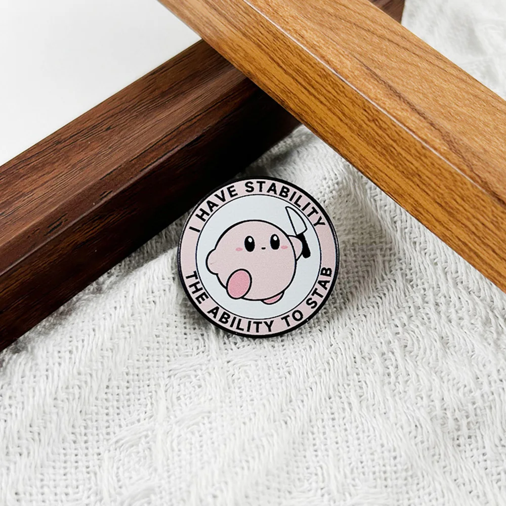 I Have Stability The Ability To Stab Enamel Pin Cute Pink Knife-Wielding Killer Badge Adventure Game Inspiration Humorous Gift