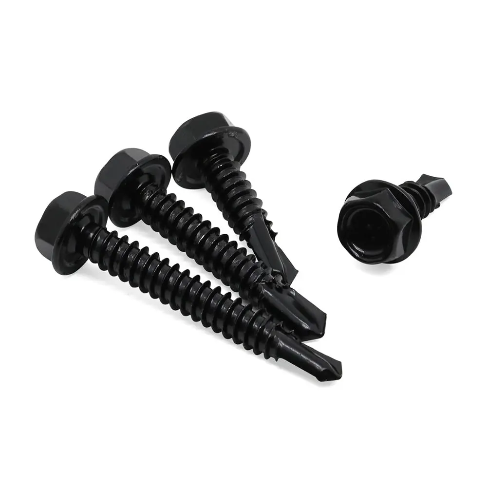 Wholesale 410 Stainless Steel Hex Washer Head Drill Point Self Drilling Self Tapping Screws Black for Metal Wood Plastic