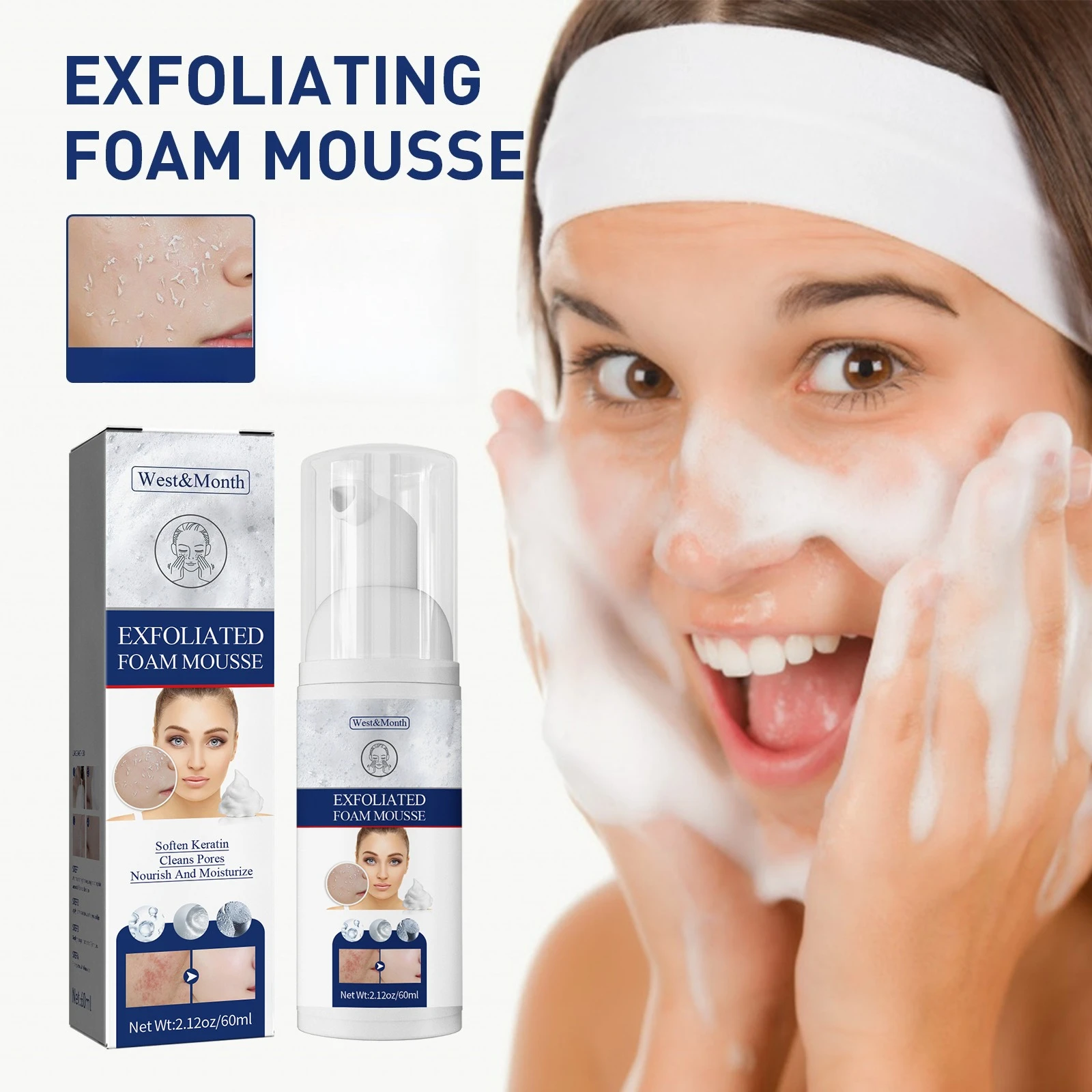 60Ml Exfoliating Mousse, Cleansing Skin Pore Oil Control Gently Cleansing Exfoliating Blackheads Dead Skin
