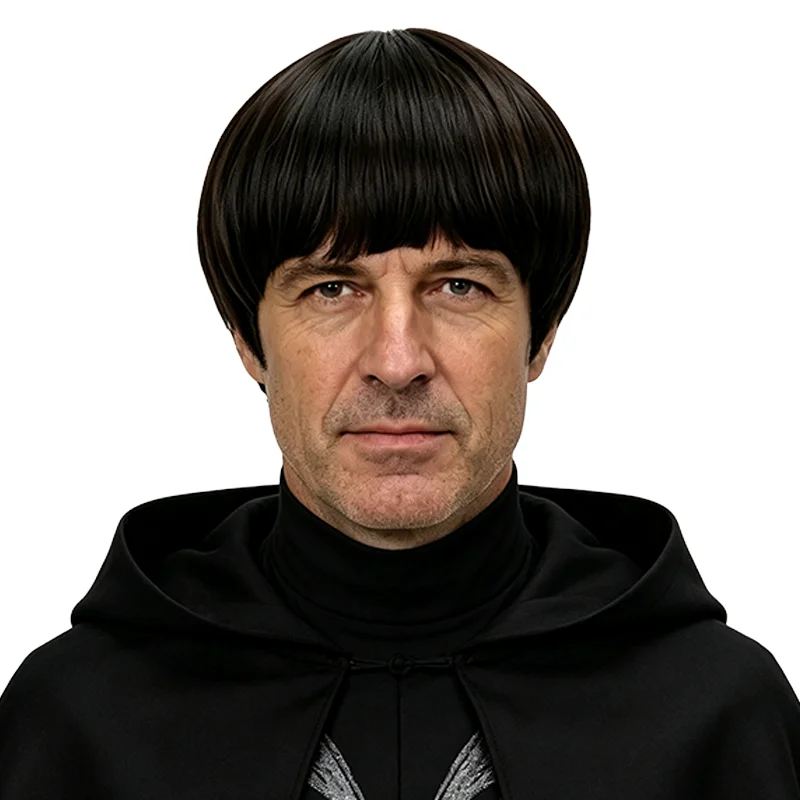 Mens Short Straight Wig Natural Black Synthetic Hair Heat Resistant Full Head Bowl Cut Wig For Men Halloween Daily Cosplay Party