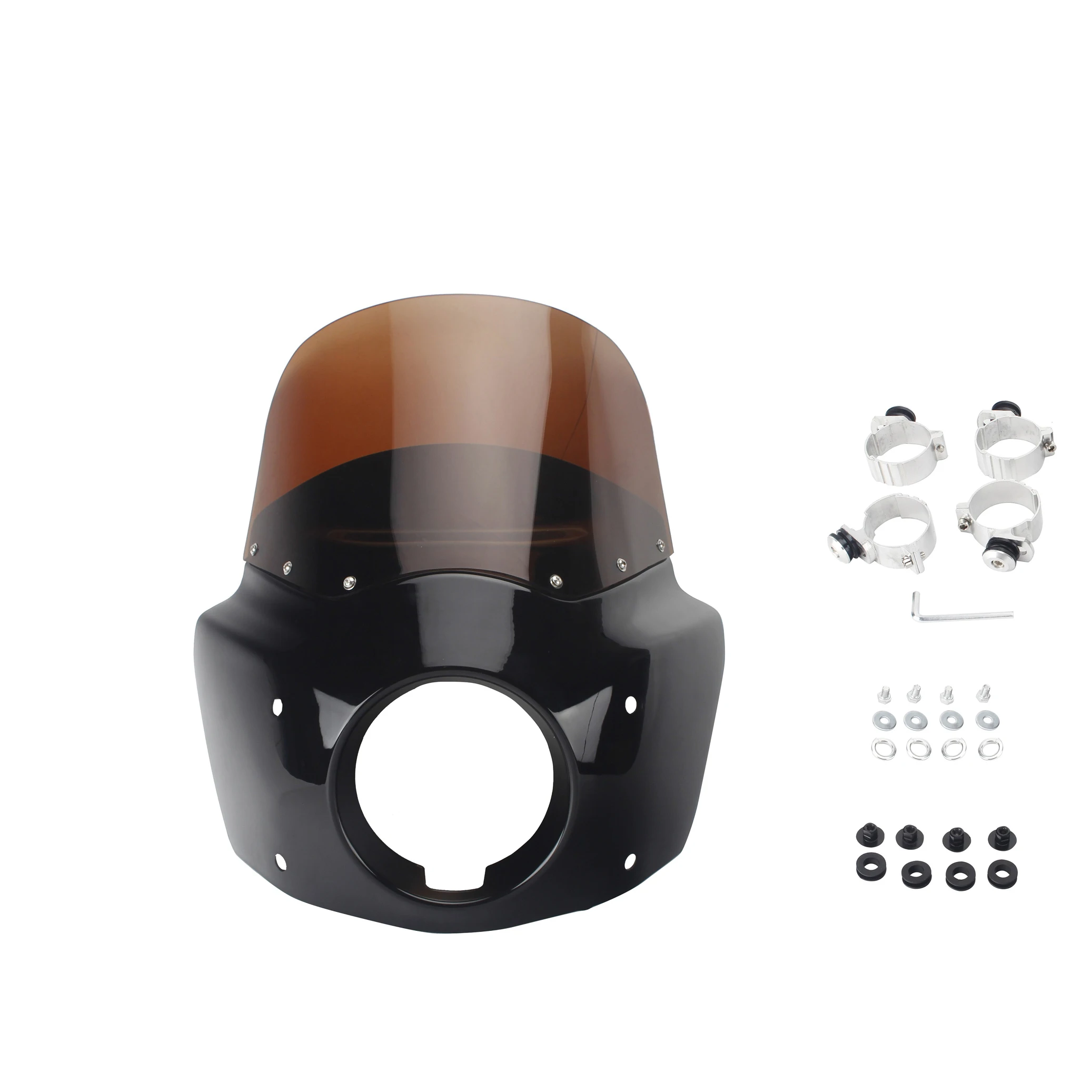 Motorcycle Head Lamp Windshield Fairing Front Head Black Fairing Smoke Windscreen For Harley-Davidson Dyna Wide Glide FXDWG 2009