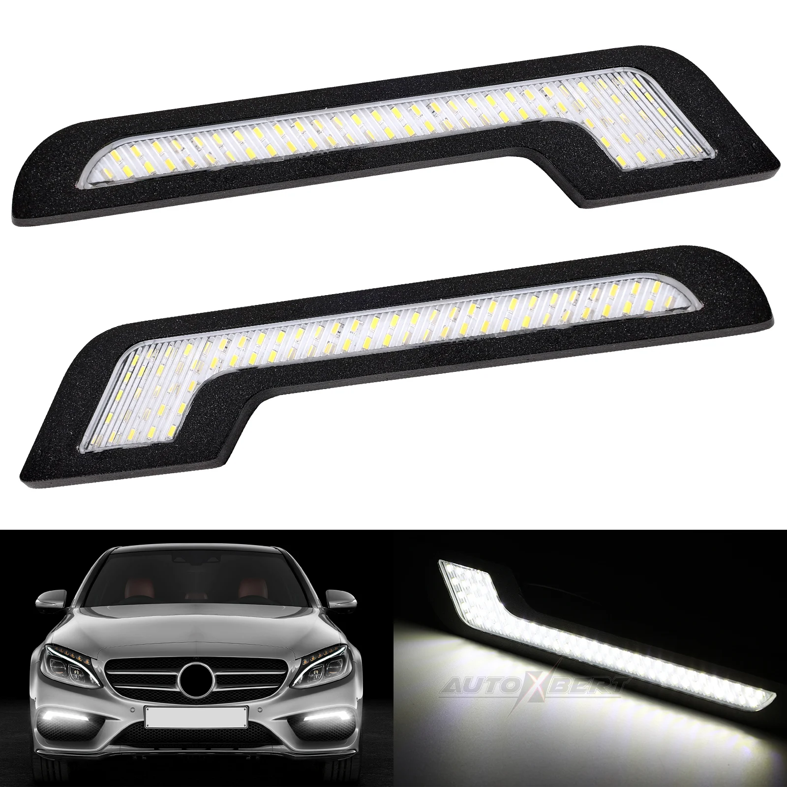 2x Universal  Daytime Running Lights LED White Light L-Shape Strips 72 SMD Glass Lens with Back Sticker 12V DRL DIY LED Lamp Car