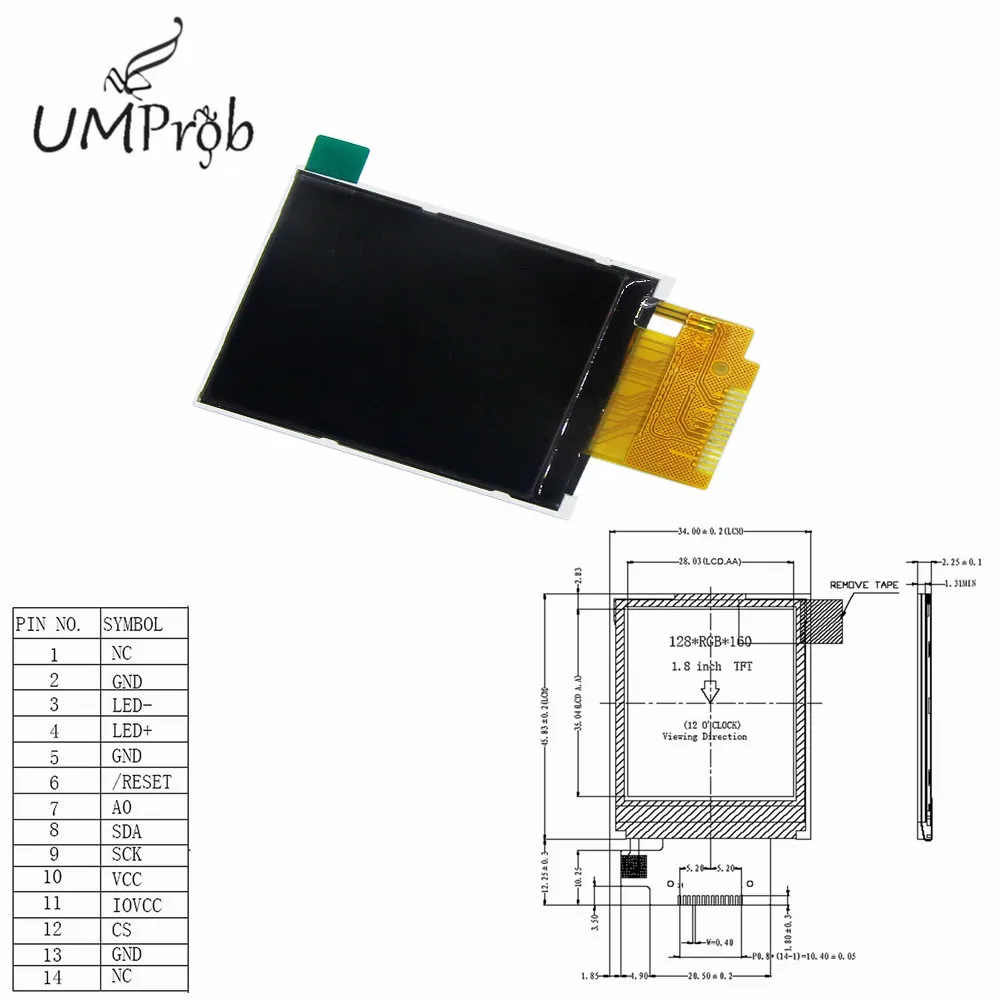 1.8' Inch Color TFT LCD Display Module 128x160 Display ST7735 SPI Serial Interface IO Ports For Arduino Diy Kit STM32