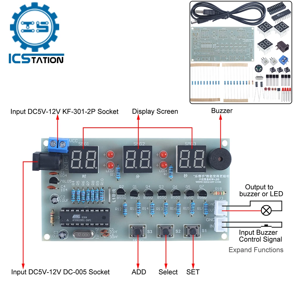 DIY Electronic Kit 6Bit Red LED Alarm Clock Counter Countdown Stopwatch Soldering Project Practice Suite Welding Learning