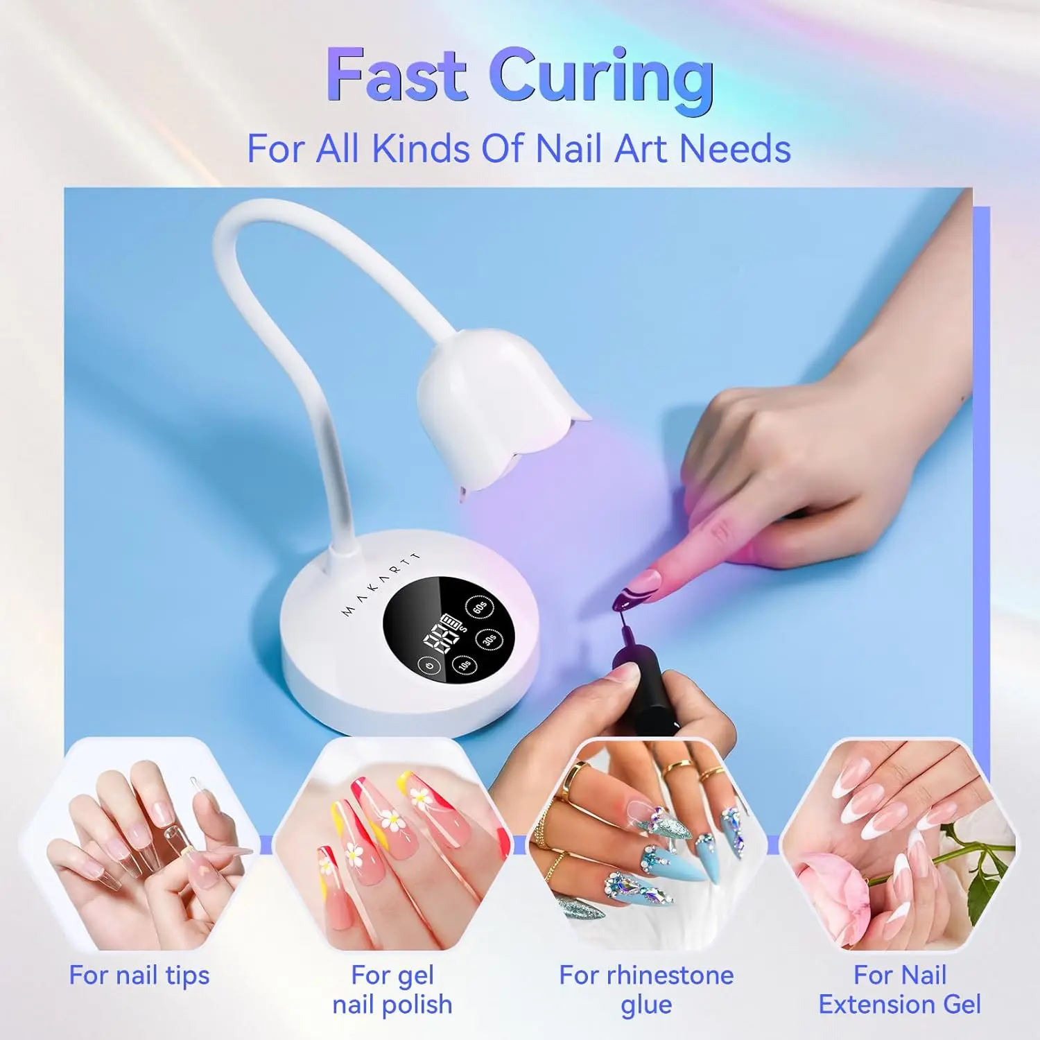 UV LED Nail Lamp 30mW/cm² Rechargeable Gel Polish Light 4 Timers Auto Sensor Fast Curing Gooseneck Dryer Home Manicure Supplies