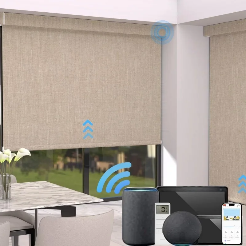 2026Custom Roller Blinds Fabric Wrapped Compatible Siri with Homekit Battery Motors Motorized Roller Shades For Office Window