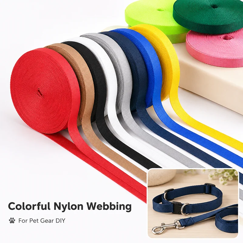 45Meters 10mm Multicolor Nylon Webbing Ribbon Strap for Pet Collar Leash Harness Dog Safety Tape Handmade Binding Material Trim