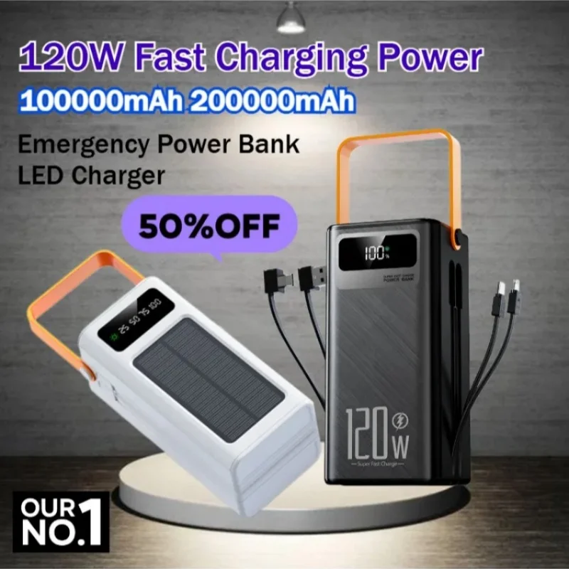 50000mAh 80000mAh Portable Power Bank 120W Fast Charging Power Station Emergency Power Bank LED Charger for Home Camping