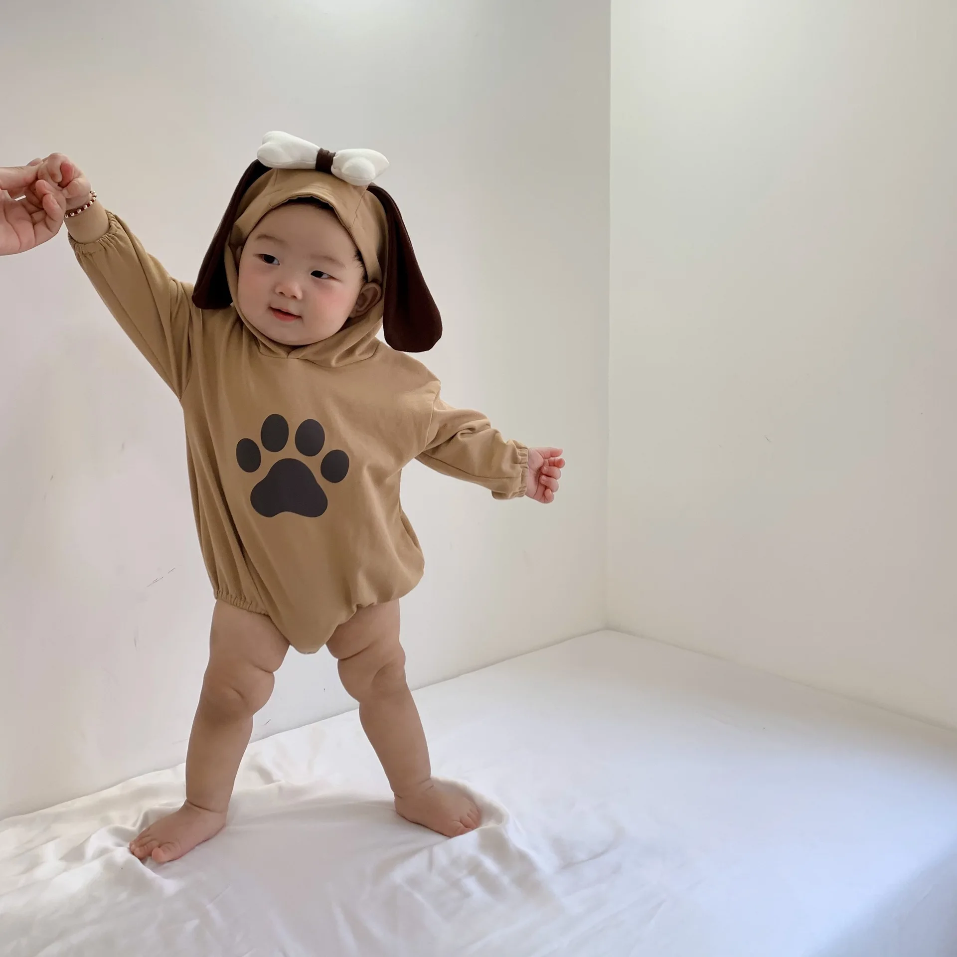 Ins Adorable Puppy  Infant Hooded Romper Fall 2025 Newborn Jumpsuit  Celebration Photo Shoot Outfit Baby Boy Girl Clothes