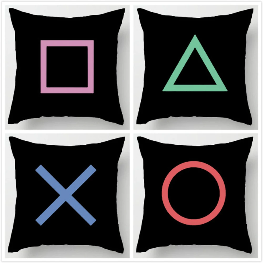 Black Art Design Play station Buttons Throw Pillow Case Novelty Gaming Decorative Cushion Cover Cool Game Gamer Gifts Home Decor