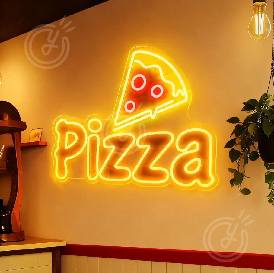 Pizza Neon Sign Custom Pizza Restaurant LED Neon Light Fast Food Home Wall Decor Personalized OPEN Signage Indoor Wall Decor