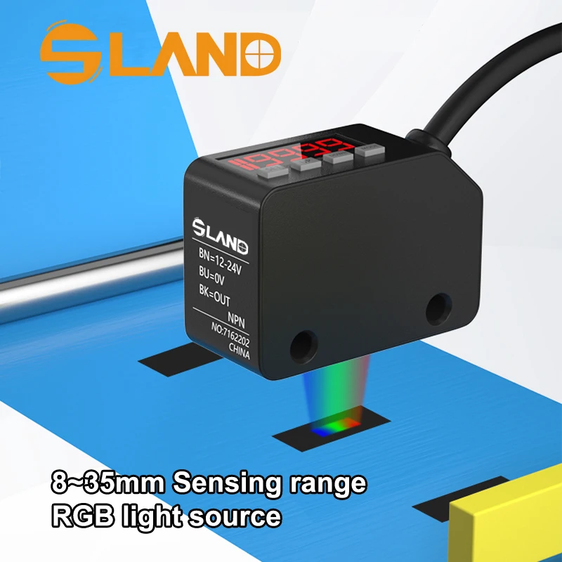 SLAND SL-LX101 Color Sensor Mark Sensor RGB Light Source NPN PNP 8-35MM Sensing Range, With Digital Number Display
