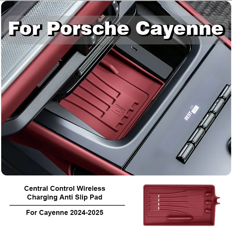 For Porsche Cayenne 2018-2025 Silicone Car Cup Holder Center Console Wireless Charging Anti-slip Pad Dustproof Mat Accessories