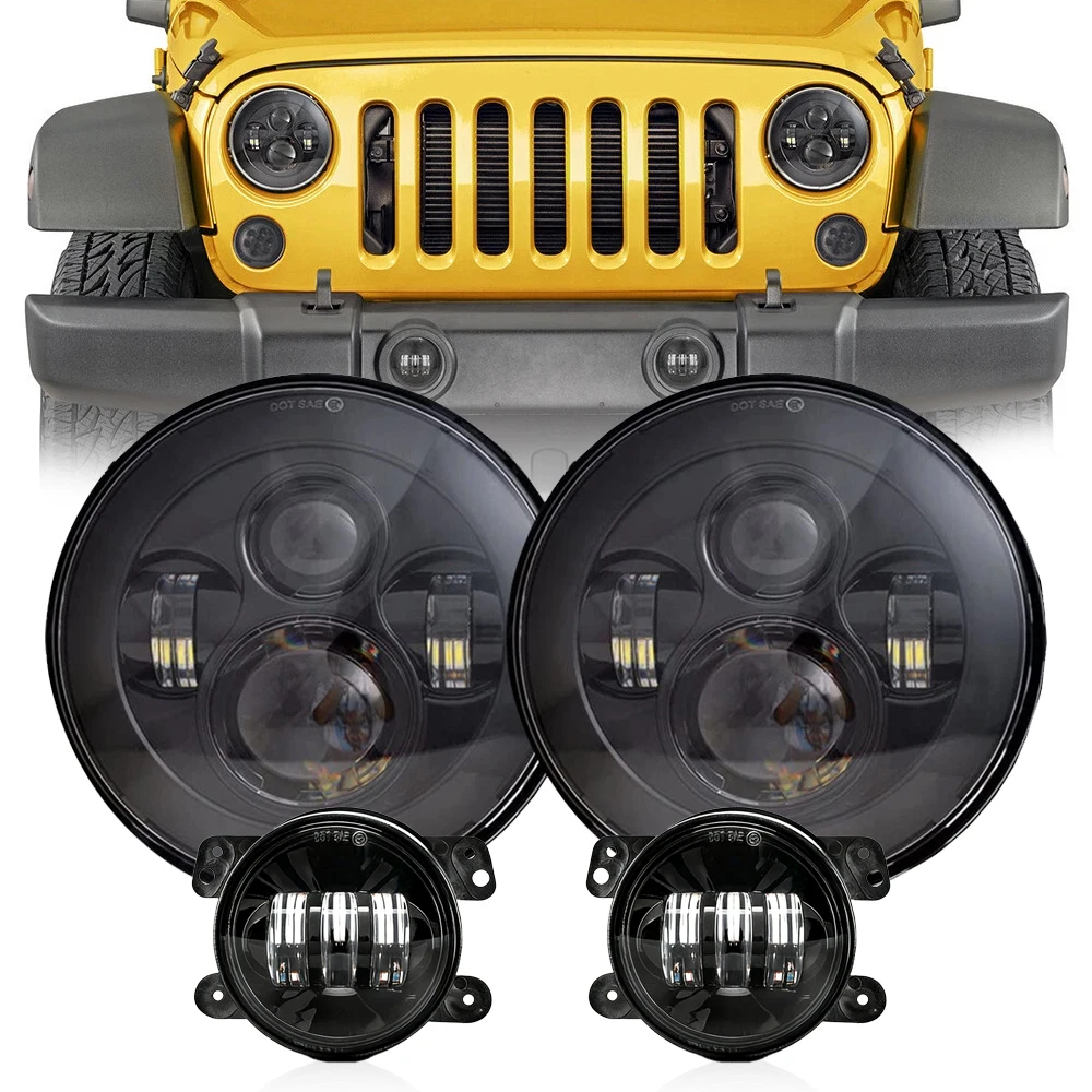 7 Inch Round LED Headlights 4 Inch Fog Lights Turn Signal Lamp For 2007-2018  Jeep Wrangler JK ComboTurn Signal Lights