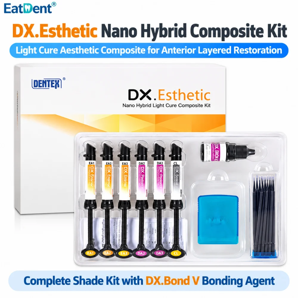 Dentex Dental Nano Hybrid Light Cure Composite Resin Kit Anterior and Posterior Teeth Restoration Orthodontic Filling Material