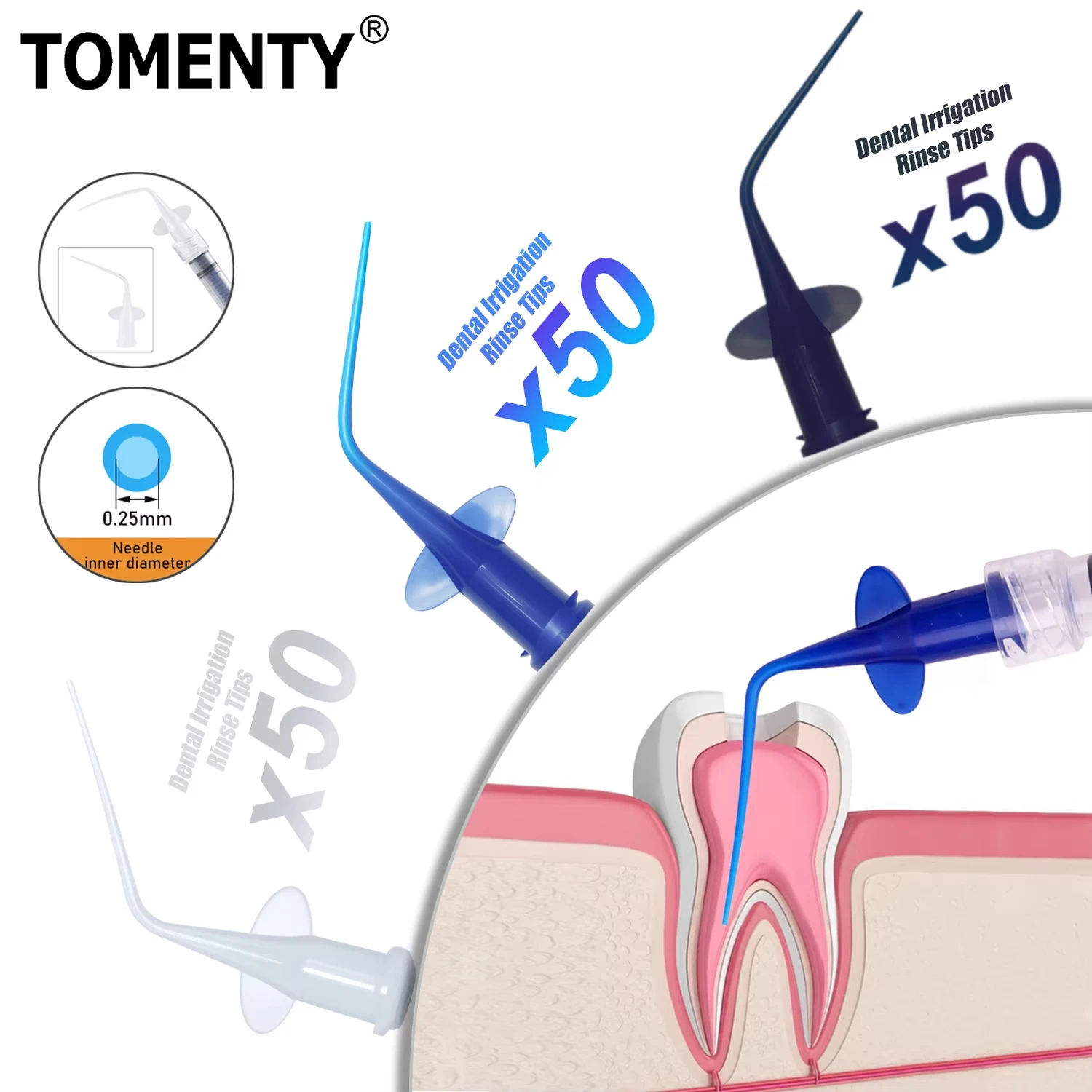 50pcs/Pack TOMENTY Dental Disposable Syringe Tip Endo Irrigation Root Canal Butterfly Needle 0.25/0.35mm Transparent Blue Colors