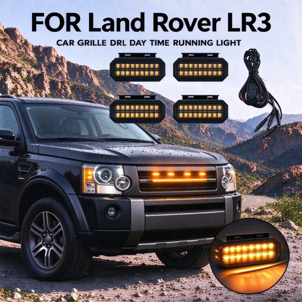 For Land Rover LR3 Truck LED Amber Front Grille Marker Lights Waterproof Raptor Style Grill Warning Lamp Accessories