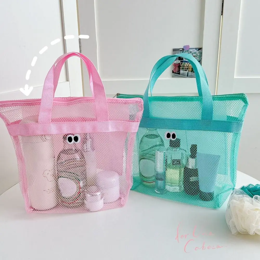 Large  Portable Storage Bag for Seaside Vacation Mesh Handbag for Swimming and Fitness Portable Storage Bag for Toiletries