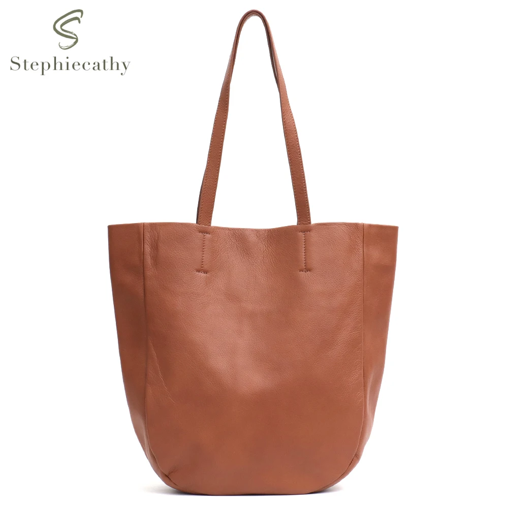 SC Luxury Italian Genuine Leather Women Tote Shoulder Bag Simple Daily Fashion Natural Soft Cowhide Laptop Handbag Shopper Purse