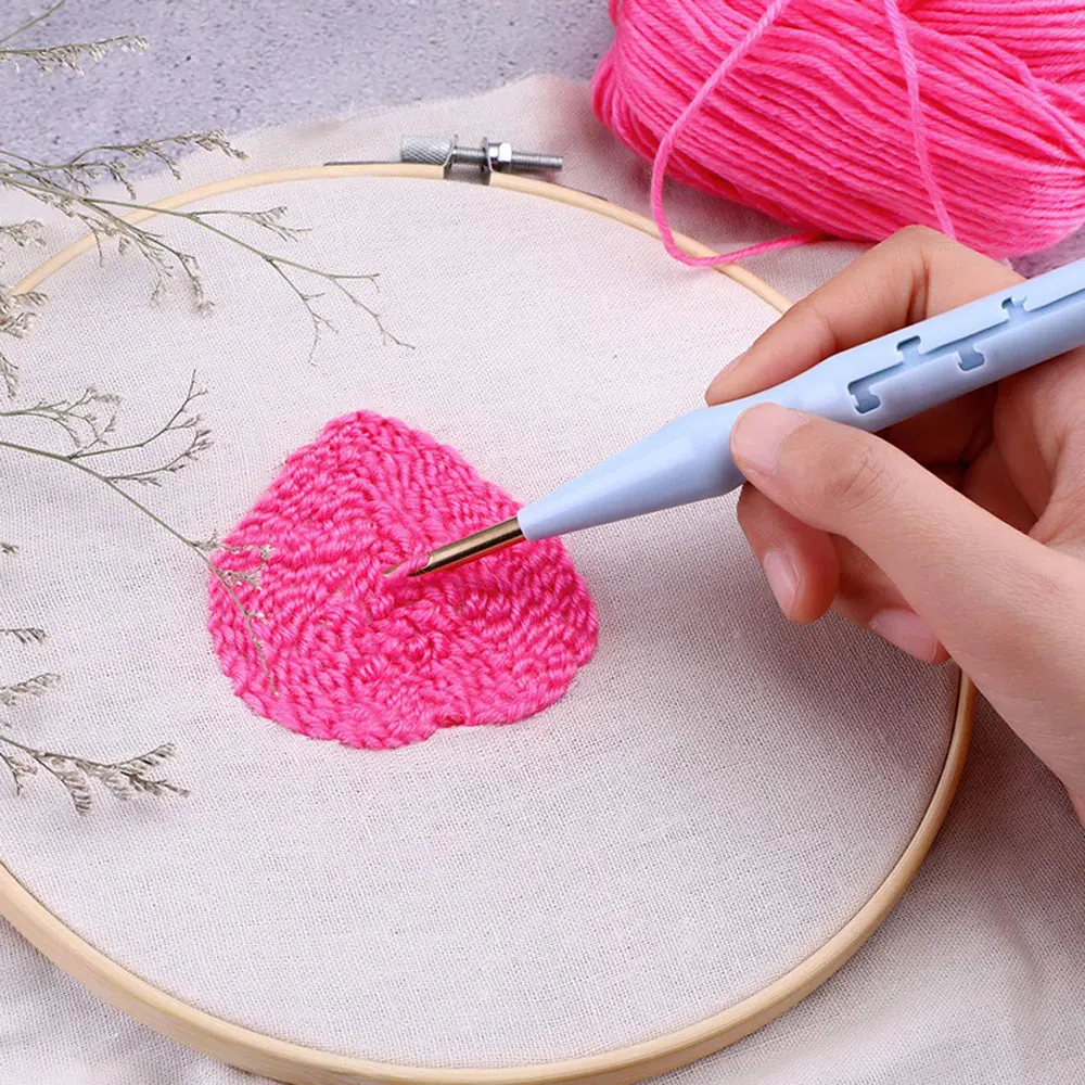 1Set Adjustable Punch Needle Embroidery Thick Brass Needle Wool Felt Craft Poking Tools Pen DIY Carpet Hook Needlework Knitting