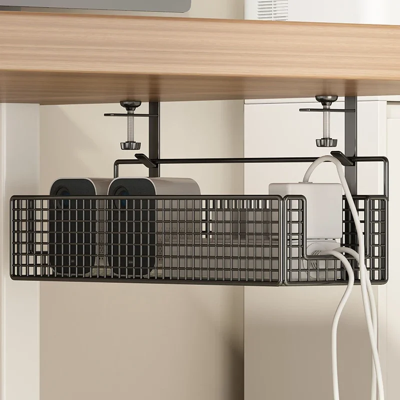 No-Punch Under-Desk Organizer Shelf, Wire Plug Storage Box, Adjustable Bracket For Item Storage, Stationery Storage Rack