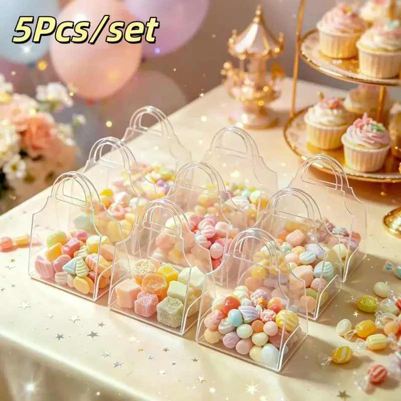 5pcs/set Jewelry Boxes Acrylic Portable Transparent Mini Handheld Gift Box Shop Biscuit Display Box