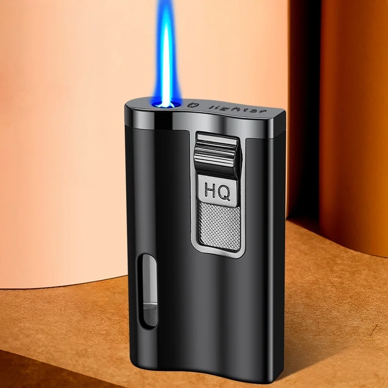 Silver Brushed Metal Jet Flame Lighter Visible Fuel Window Windproof Refillable Business Style Portable Gift