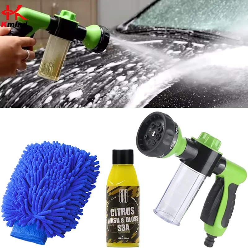 Portable Auto Foam Lance Water Gun, High Pressure 3 Grade Nozzle Jet, Car Washer Sprayer Cleaning Tool,  Garden Wash Tool