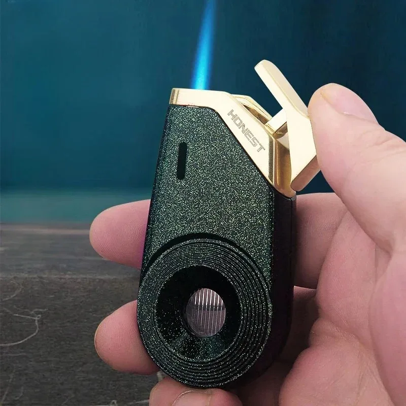 HONEST Creative Windproof Jet Blue Flame Butane Gas Torch Lighter Visible Gas Window Portable Cigar Lighters Smoking Men's Gifts