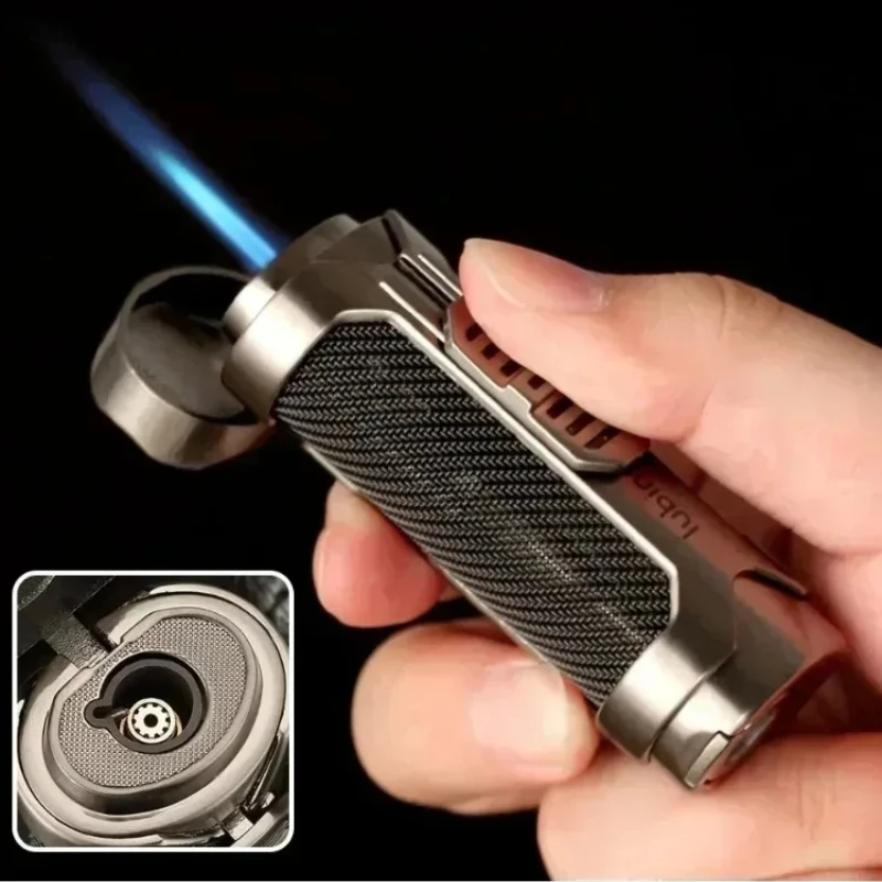 LUBINSKI Portable Metal Windproof Cigar Lighter Outdoor Turbo Spray Gun Personalized Butane Gas Torch Jet Lighters Men's Gift
