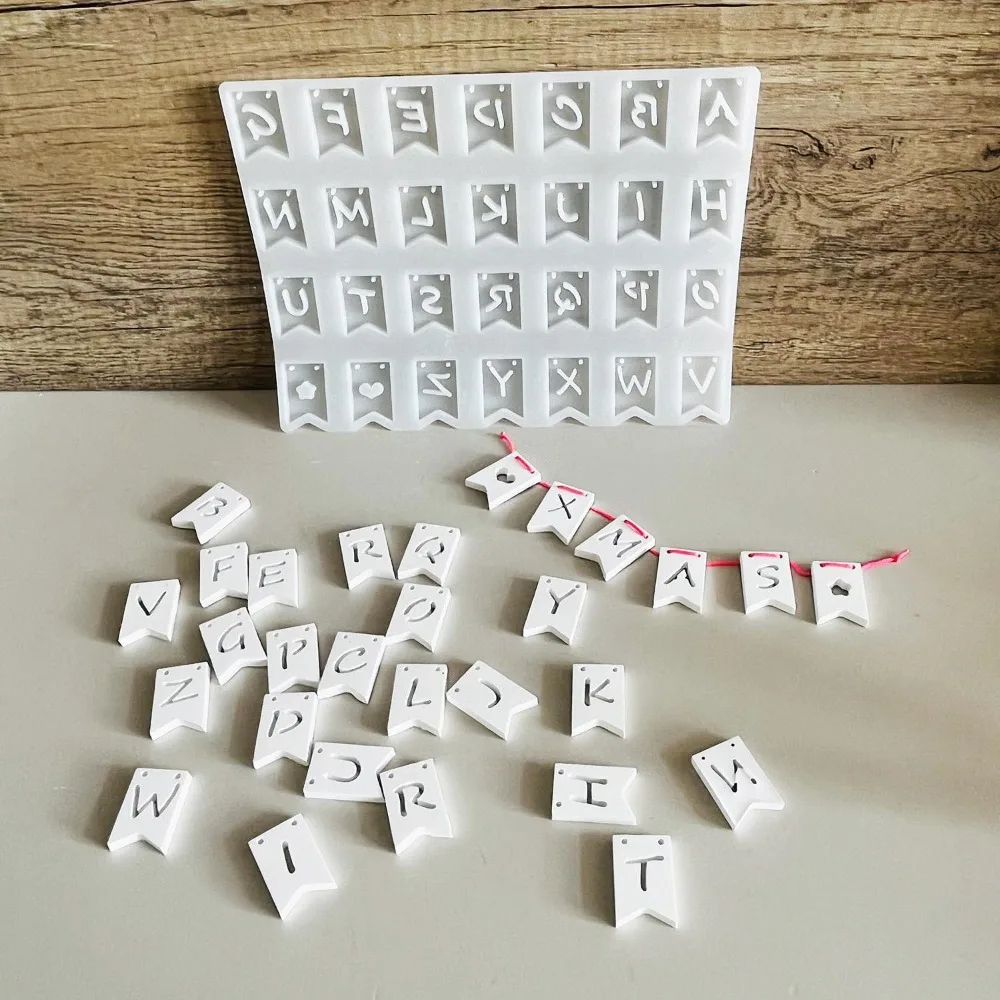 Christmas Letter Flag Pendant Silicone Mold DIY Handmade Letters Casting Molds  26 Alphabet Pendant Wall Decoration Plaster Mold