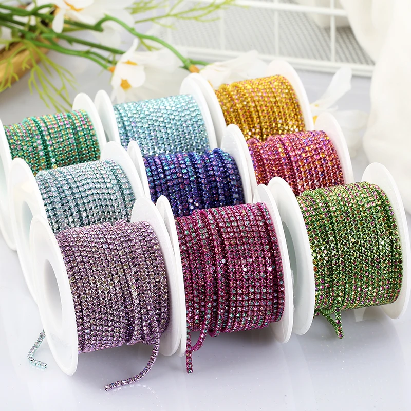 RESEN Colorful Glass Rhinestone Cup Chain Magic Volcano Sew On Rhinestone Trim Chain Diamond Crystal Applique for DIY Dresses