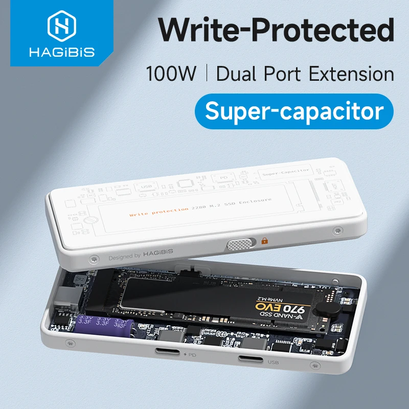 Hagibis M.2 NVMe SSD Enclosure Write Protect USB C 3.2 Gen2 to NVMe PCI-E M.2 SSD Case With 100W PD for iPhone 16 15 Pro MacBook
