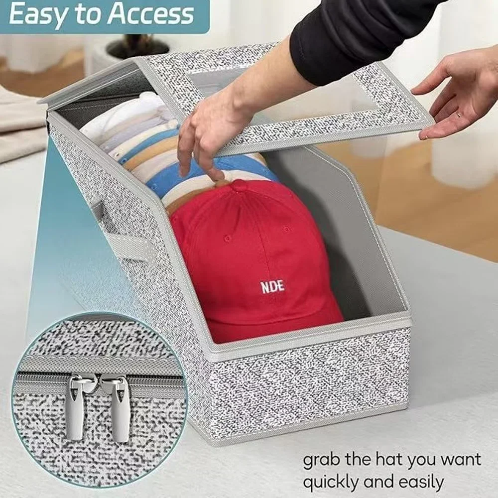 Multi-Function Foldable Baseball Cap Storage Box Large Capacity Dustproof Zipper Case with Lid for Hat Organizer