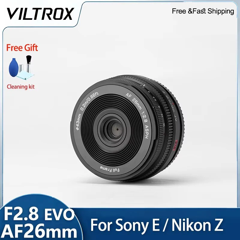 Viltrox AF 26mm F2.8 EVO Full Frame Pancake Prime Lens Ultra Lightweight Metal Dual Control Ring Magnetic Hood for Sony E NikonZ