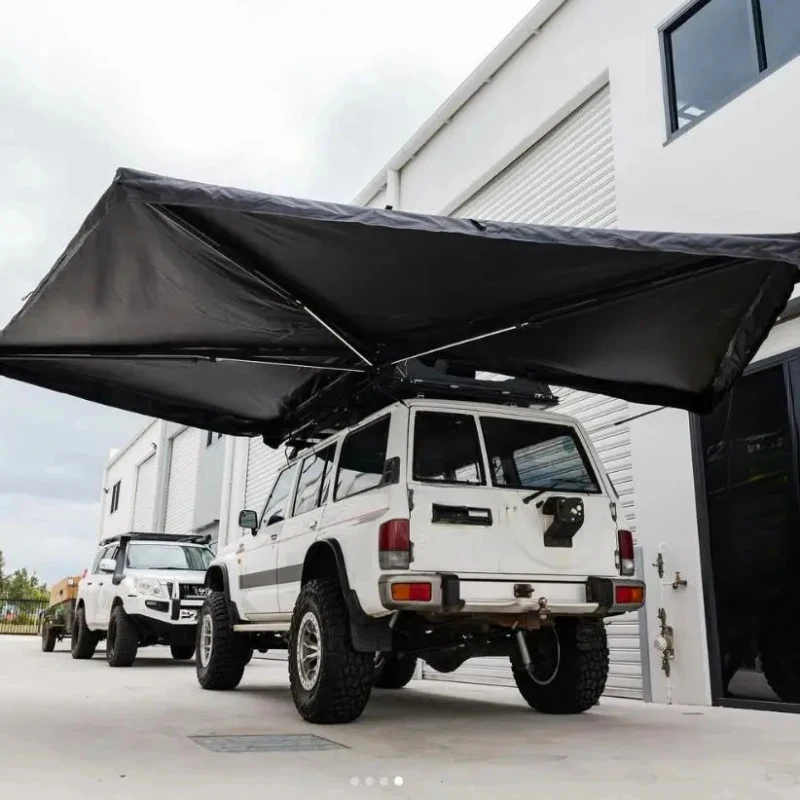 Four-Season Waterproof Polycotton Car Side Awning, 4X4 Off-Road Retractle Awning with Built-in LED, Quick Open Outdoor Vehicle