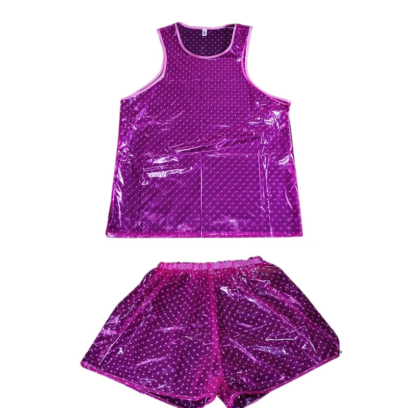 Sexy Smooth Polka Dot PVC Tank Top Sleeveless Lingerie Waterproof Windproof Stain Resistant Noiseless Shiny Vinyl Sleep Top