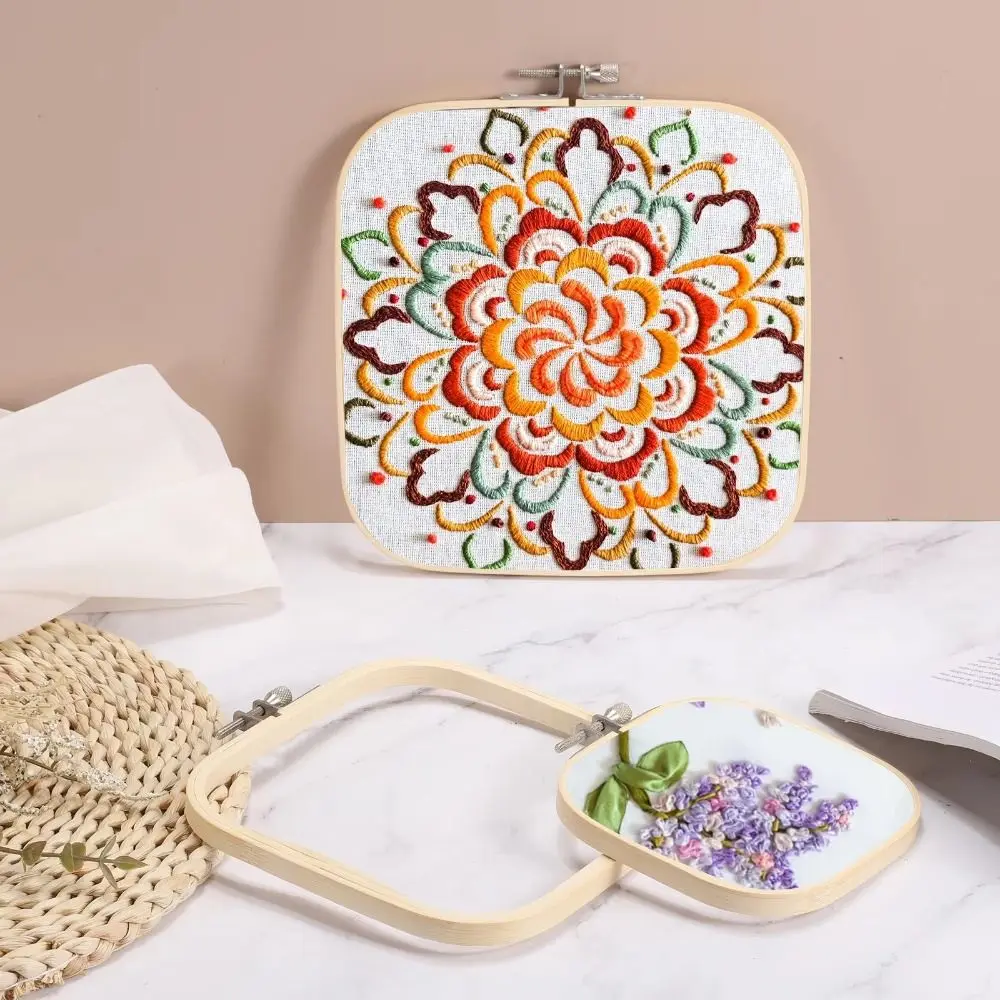 Adjustable Square Embroidery Hoop Set Bamboo Wood Square Shape Stitching Frame Stable Embroidery Holder Punch Needle Hoop