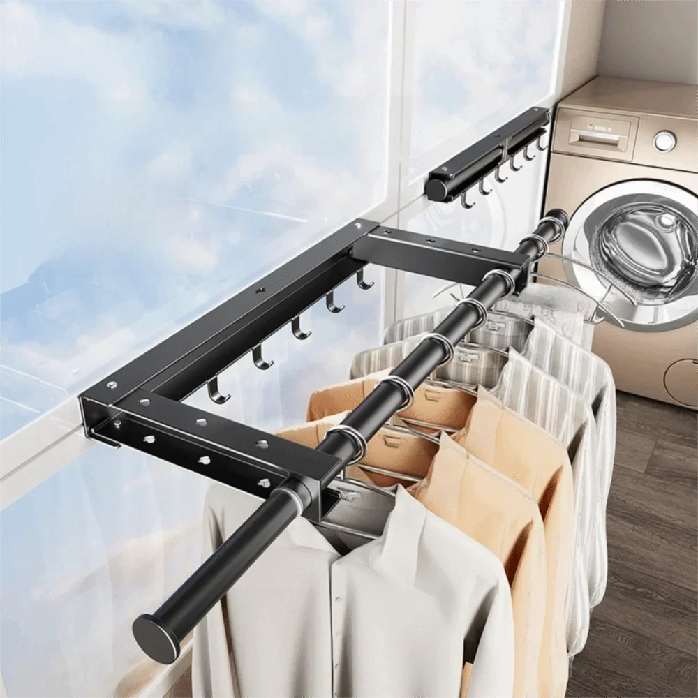Adjustable Length Clothes Drying Rack Wall Mounted Clothes Hanger Home Stainless Steel Telescopic Clothes Rack Punch-free