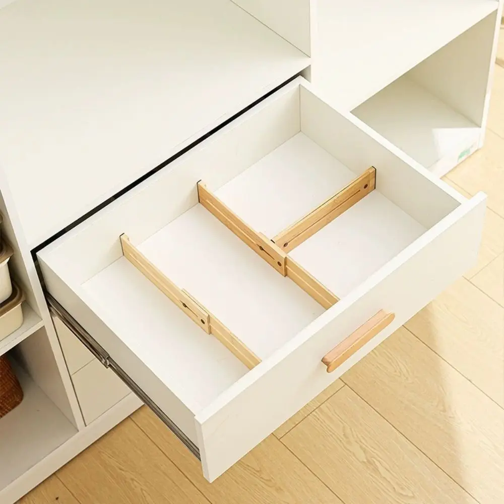 Bamboo Retractable Drawer Dividers Creative Punch-free Expandable Drawer Separators Save Space DIY Adjustable Partition Board