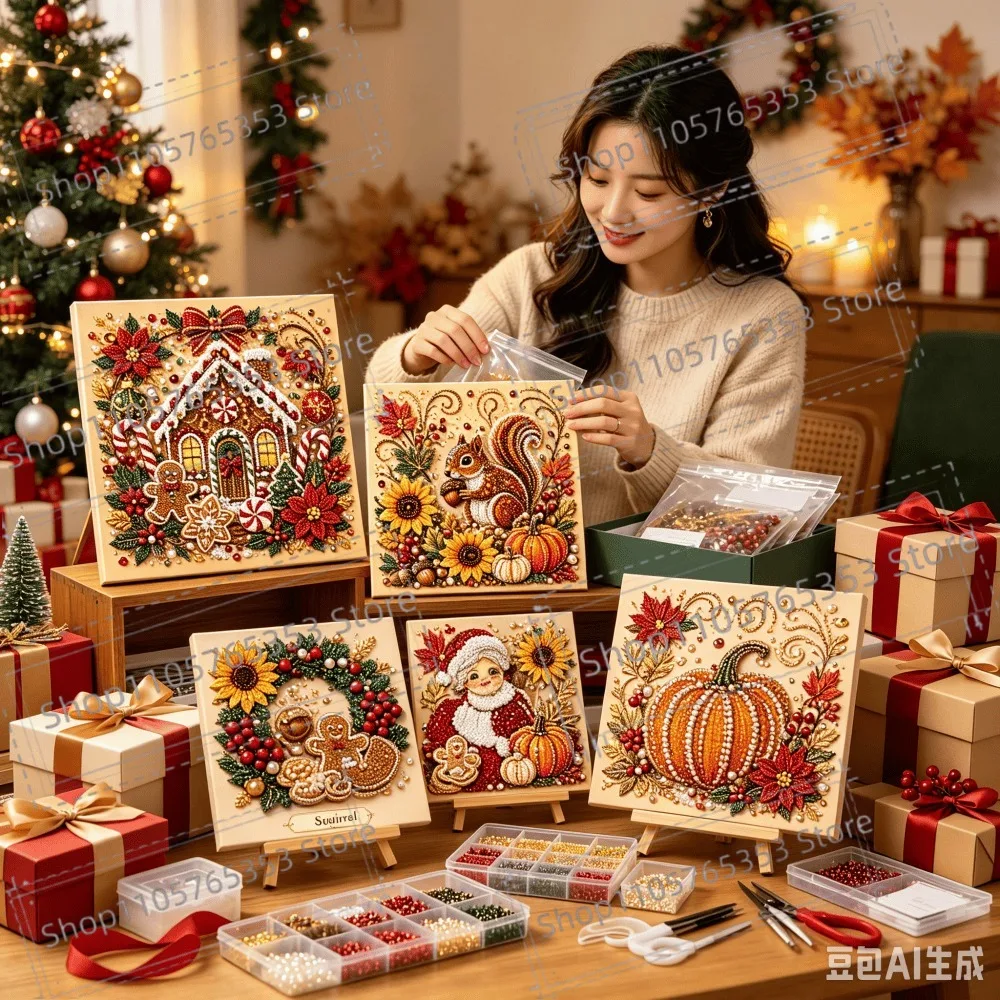 2026 DIY Christmas Pearl Diamond Painting Art Kit with Frame, Home Wall Decor Art Craft Kit, Holiday Christmas Wall Decor Gift