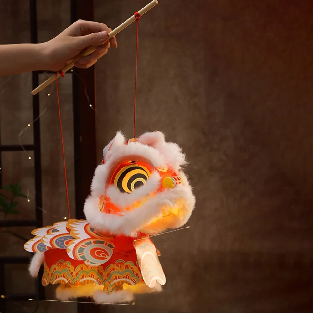 Handmade Lion Dance Lantern Chinese Style Traditional New Year Lantern Year of The Horse Portable DIY Material Package Craft