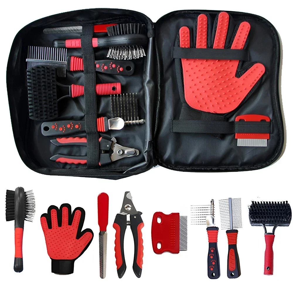 Pet_Cleaning_Set_Dogs_Cats_Bristle_Brush_Cleaning_Slicker_Brush_Nail_Clipper_File_Hair_Removal_Mitts_Flea_Combs