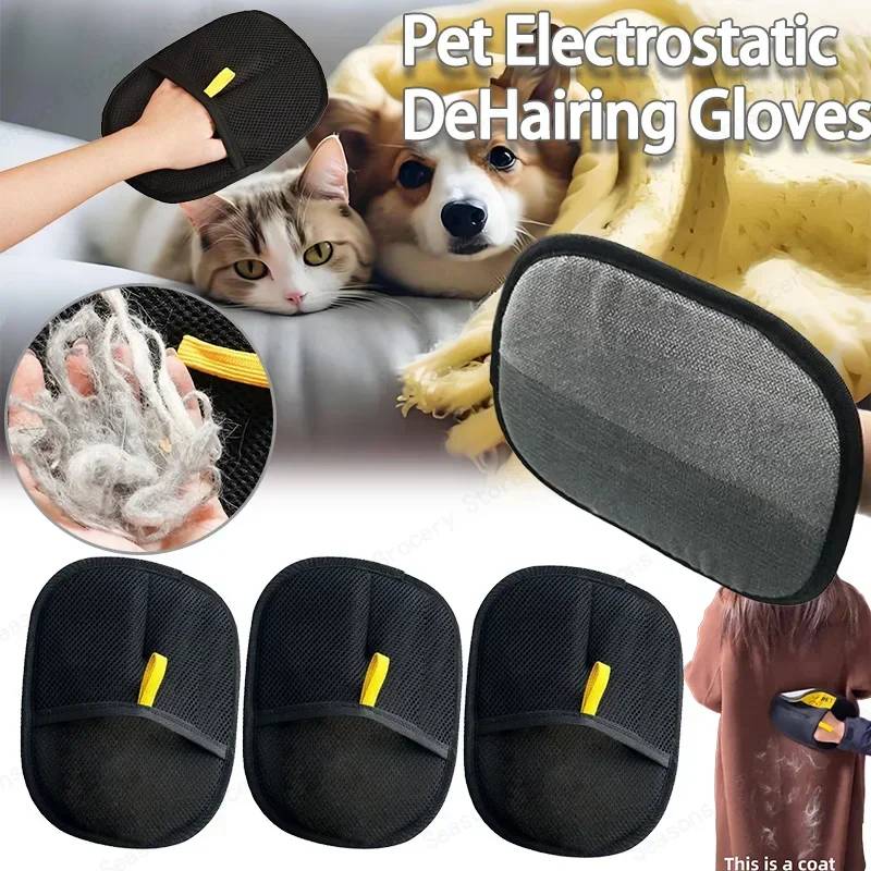 Double Sided Pet Grooming Glove Hair Removal Glove For Cats Dogs Bathing Cleaning Portable Washable Pet Accessory For Carpet Sof