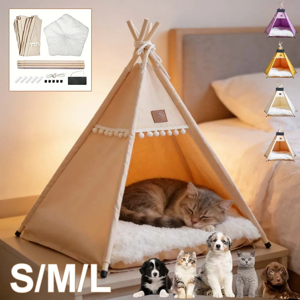 1PC S/M/L Pet Tent House Foldable Teepee Tent Removable Portable Cat Small Dog Bed Stable Dog House with Thick Pad Pet Supplies